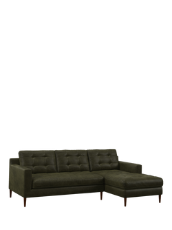 John Lewis Draper II RHF Chaise Leather Sofa, Dark Leg, Demetra Green