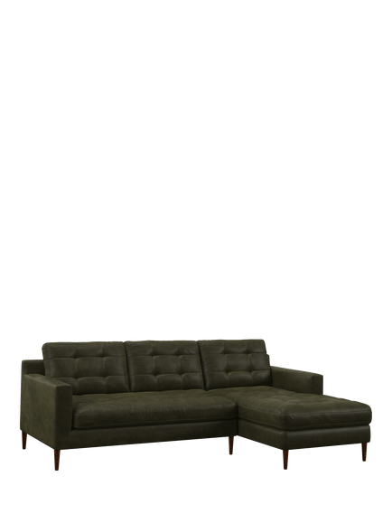John Lewis Draper II RHF Chaise Leather Sofa, Dark Leg, Demetra Green