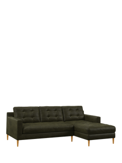 John Lewis Draper II RHF Chaise Leather Sofa, Light Leg, Demetra Green