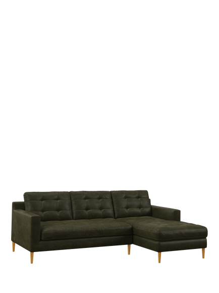 John Lewis Draper II RHF Chaise Leather Sofa, Light Leg, Demetra Green