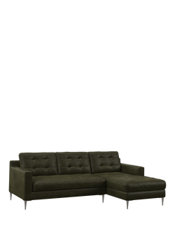 John Lewis Draper II RHF Chaise Leather Sofa, Metal Leg, Demetra Green