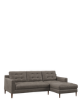 John Lewis Draper II RHF Chaise Leather Sofa, Dark Leg, Demetra Grey