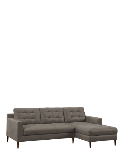 John Lewis Draper II RHF Chaise Leather Sofa, Dark Leg, Demetra Grey