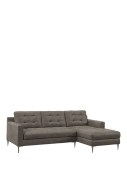 John Lewis Draper II RHF Chaise Leather Sofa, Metal Leg, Demetra Grey