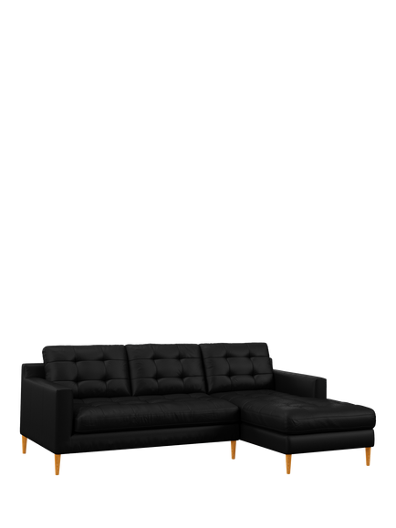 John Lewis Draper II RHF Chaise Leather Sofa, Light Leg, Matt Black