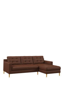 John Lewis Draper II RHF Chaise Leather Sofa, Light Leg, Matt Chestnut
