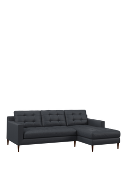 John Lewis Draper II RHF Chaise Leather Sofa, Dark Leg, Matt Navy