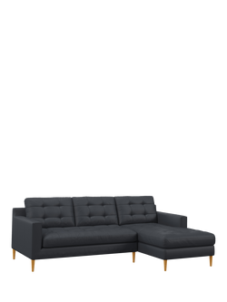 John Lewis Draper II RHF Chaise Leather Sofa, Light Leg, Matt Navy
