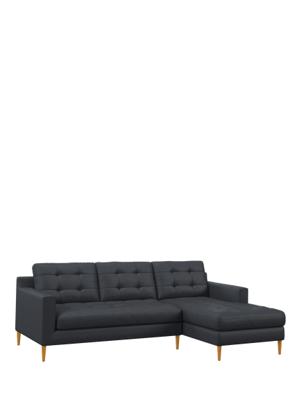 John Lewis Draper II RHF Chaise Leather Sofa, Light Leg, Matt Navy