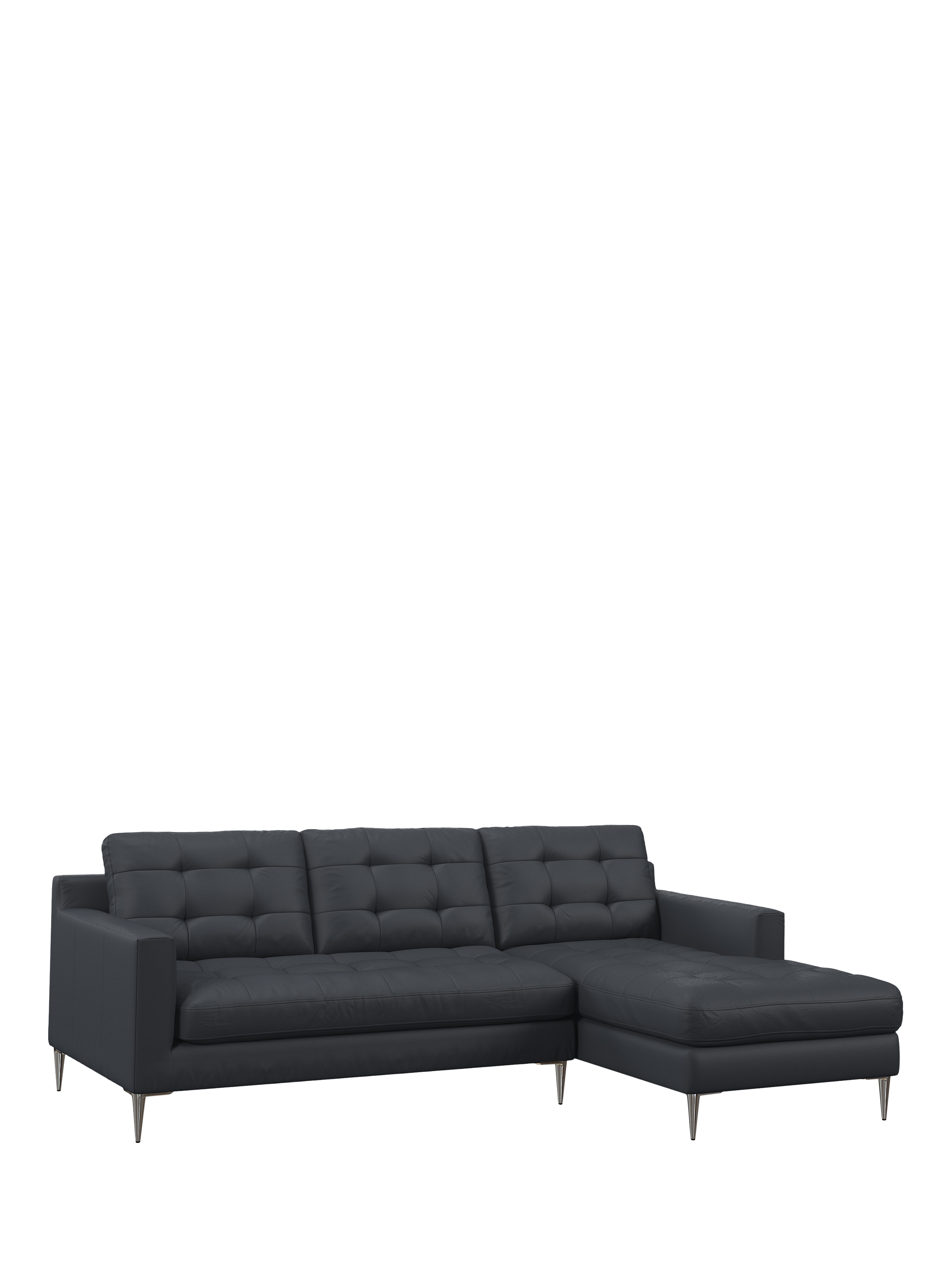 Draper Range, John Lewis Draper II RHF Chaise Leather Sofa, Metal Leg, Matt Navy