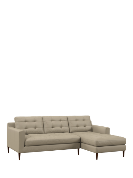 John Lewis Draper II RHF Chaise Leather Sofa, Dark Leg, Matt Pearl