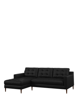 John Lewis Draper II LHF Chaise Leather Sofa, Dark Leg, Matt Black