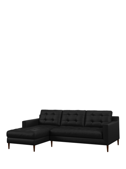 John Lewis Draper II LHF Chaise Leather Sofa, Dark Leg, Matt Black