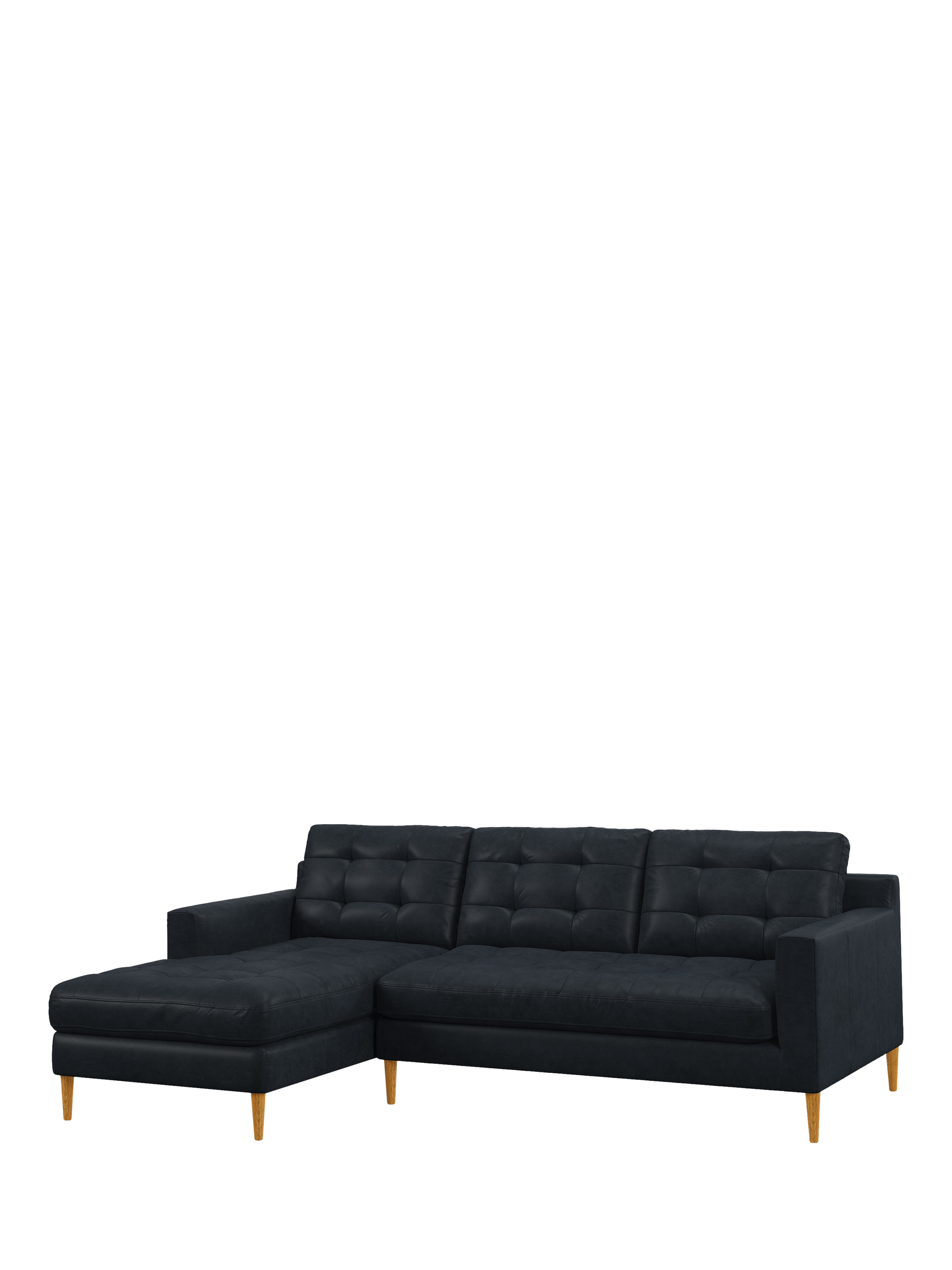 Draper Range, John Lewis Draper II RHF Chaise Leather Sofa, Dark Leg, Matt Black