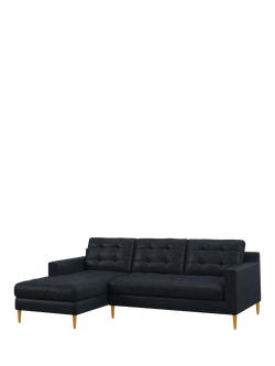 John Lewis Draper II RHF Chaise Leather Sofa, Dark Leg, Matt Black