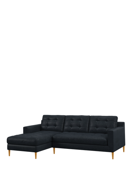 John Lewis Draper II RHF Chaise Leather Sofa, Dark Leg, Matt Black