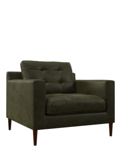 John Lewis Draper II Leather Armchair, Dark Leg, Demetra Green