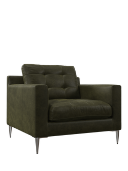 John Lewis Draper II Leather Armchair, Metal Leg, Demetra Green