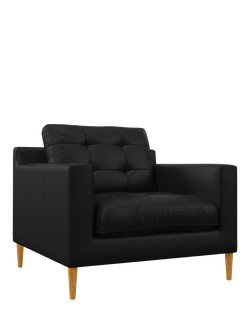 John Lewis Draper II Leather Armchair, Light Leg, Matt Black