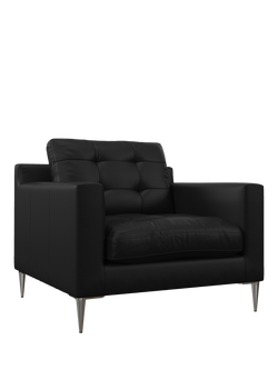 John Lewis Draper II Leather Armchair, Metal Leg, Matt Black