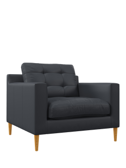 John Lewis Draper II Leather Armchair, Light Leg, Matt Navy