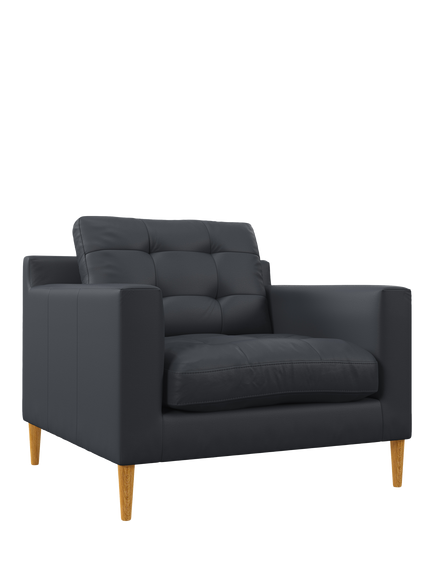 John Lewis Draper II Leather Armchair, Light Leg, Matt Navy