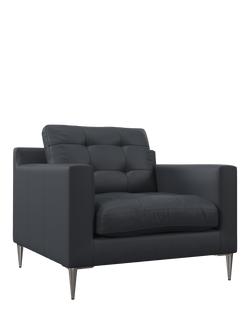 John Lewis Draper II Leather Armchair, Metal Leg, Matt Navy