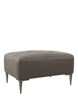 John Lewis Draper II Leather Footstool, Metal Leg, Demetra Grey