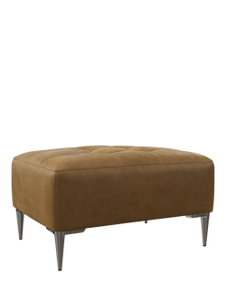 John Lewis Draper II Leather Footstool, Metal Leg, Demetra Light Tan