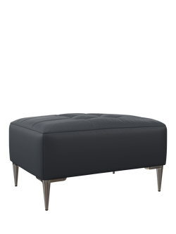 John Lewis Draper II Leather Footstool, Metal Leg, Matt Navy