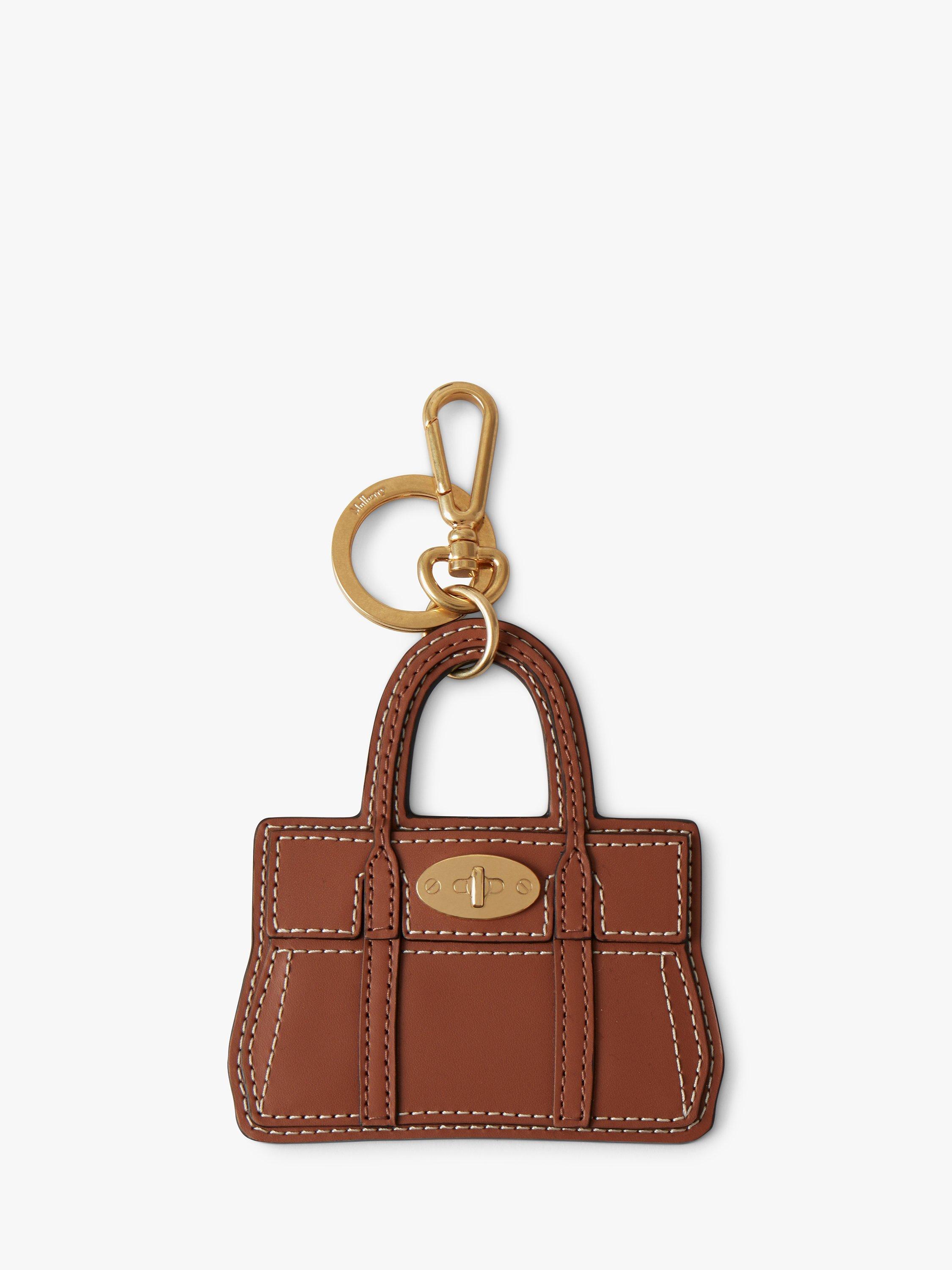 Product image 1 of 2, which shows Mulberry Bayswater Flat Leather Bag Keyring, Vintage Oak