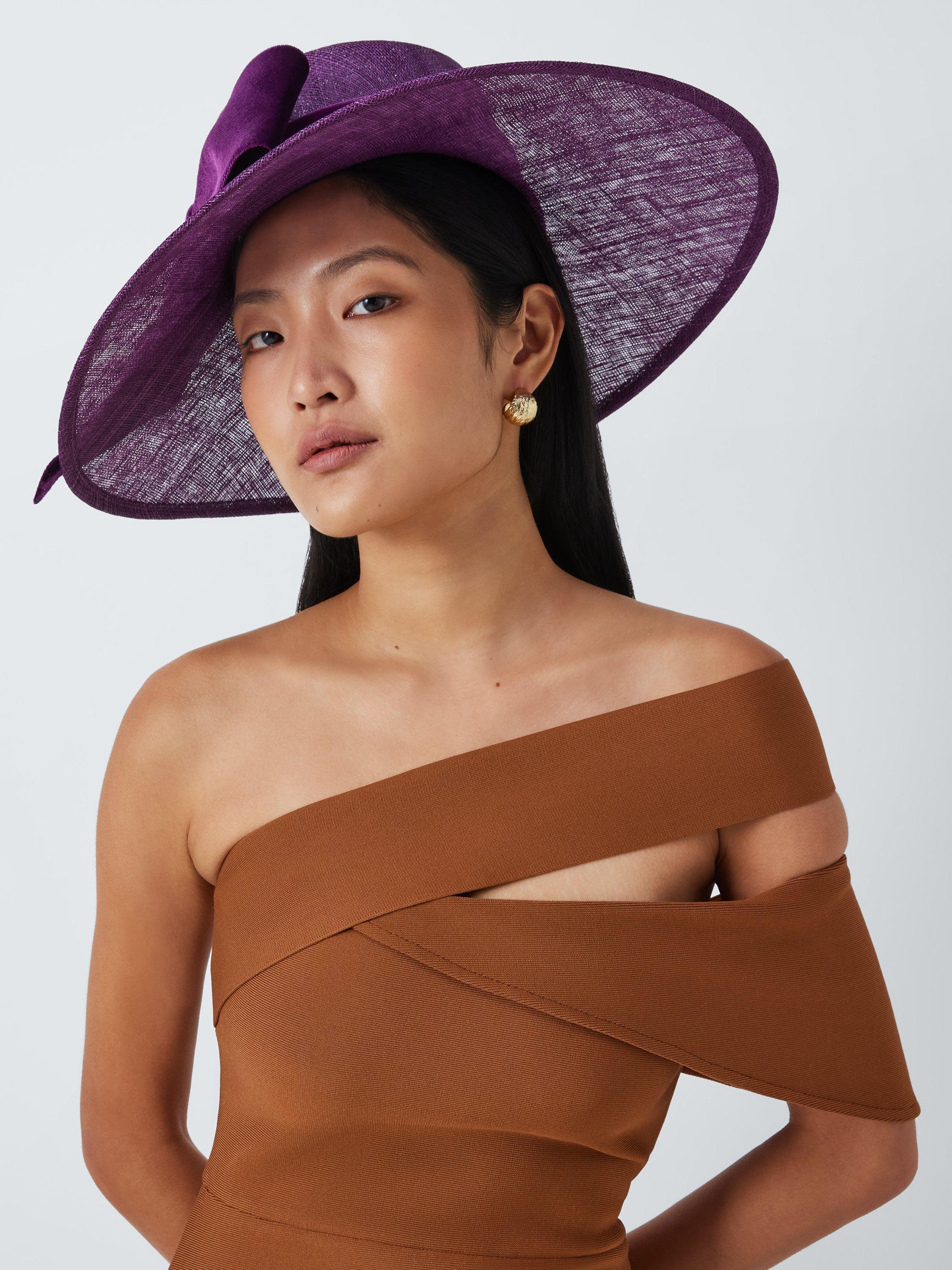 Product image 1 of 4, which shows John Lewis Katherine Boater Velvet Bow Occasion Hat, Plum