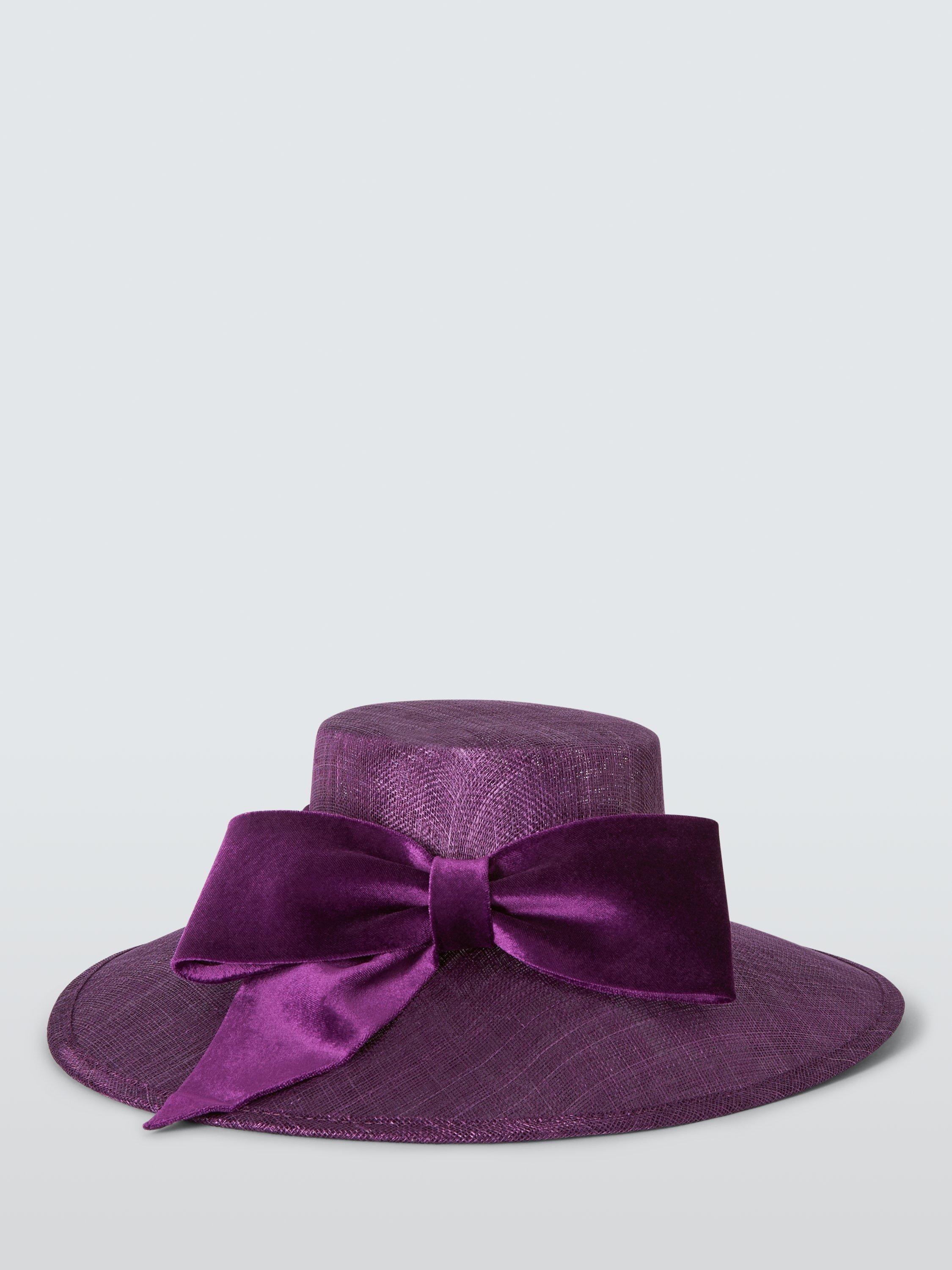 Product image 2 of 4, which shows John Lewis Katherine Boater Velvet Bow Occasion Hat, Plum