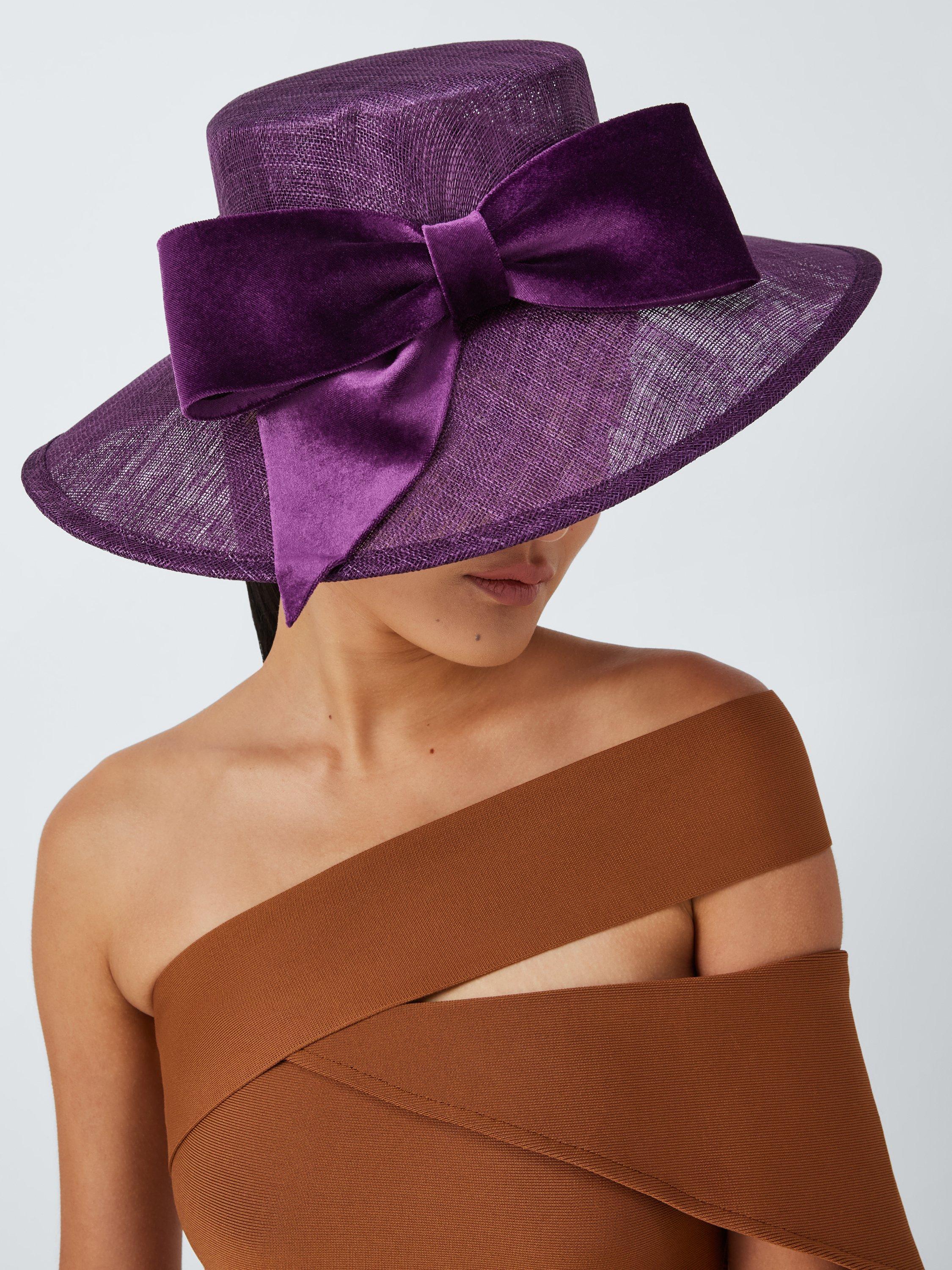 Product image 4 of 4, which shows John Lewis Katherine Boater Velvet Bow Occasion Hat, Plum
