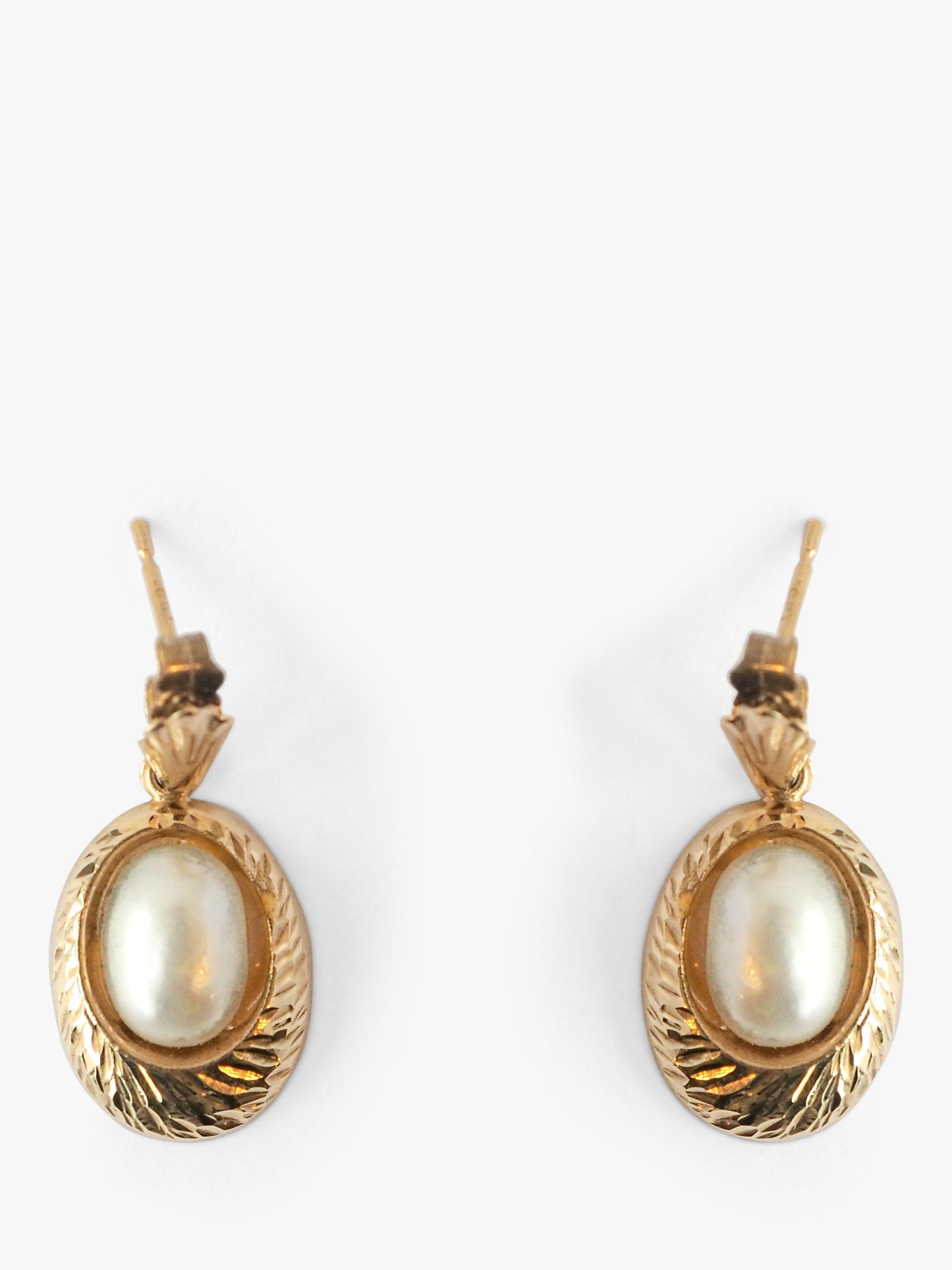 L & T Heirlooms Pre-Loved 9ct Yellow Gold Oval Pearl Drop Earrings, Gold