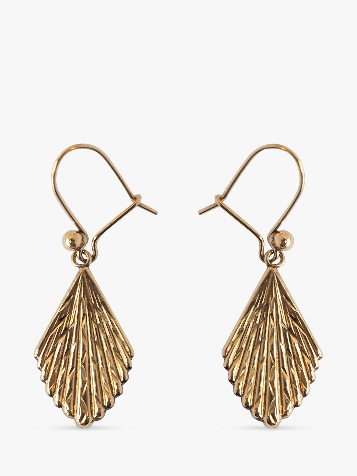 L & T Heirlooms Pre-Loved 9ct Yellow Gold Fan Drop Earrings, Gold