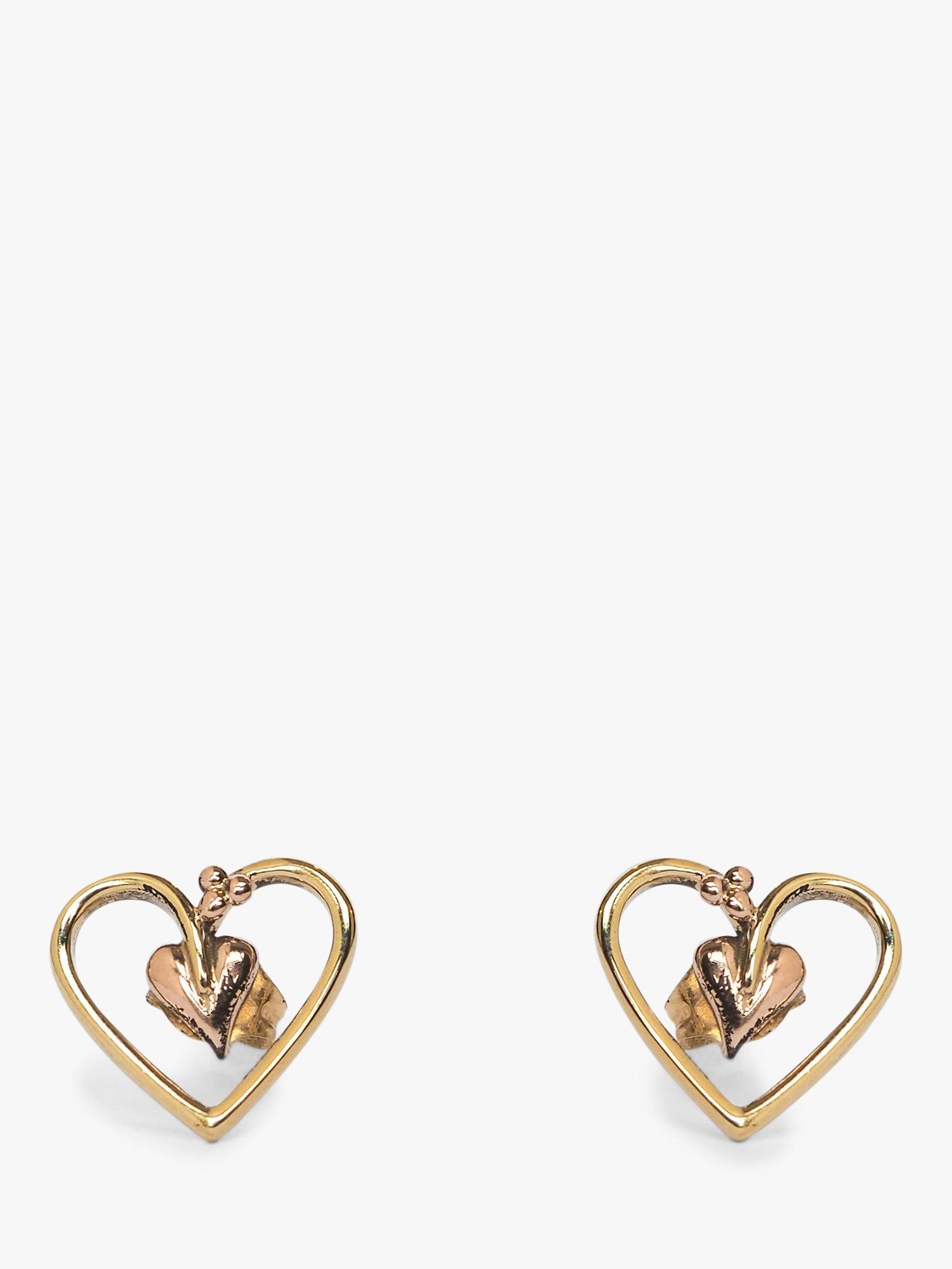 L & T Heirlooms Pre-Loved 9ct Yellow Gold Heart Stud Earrings, Gold