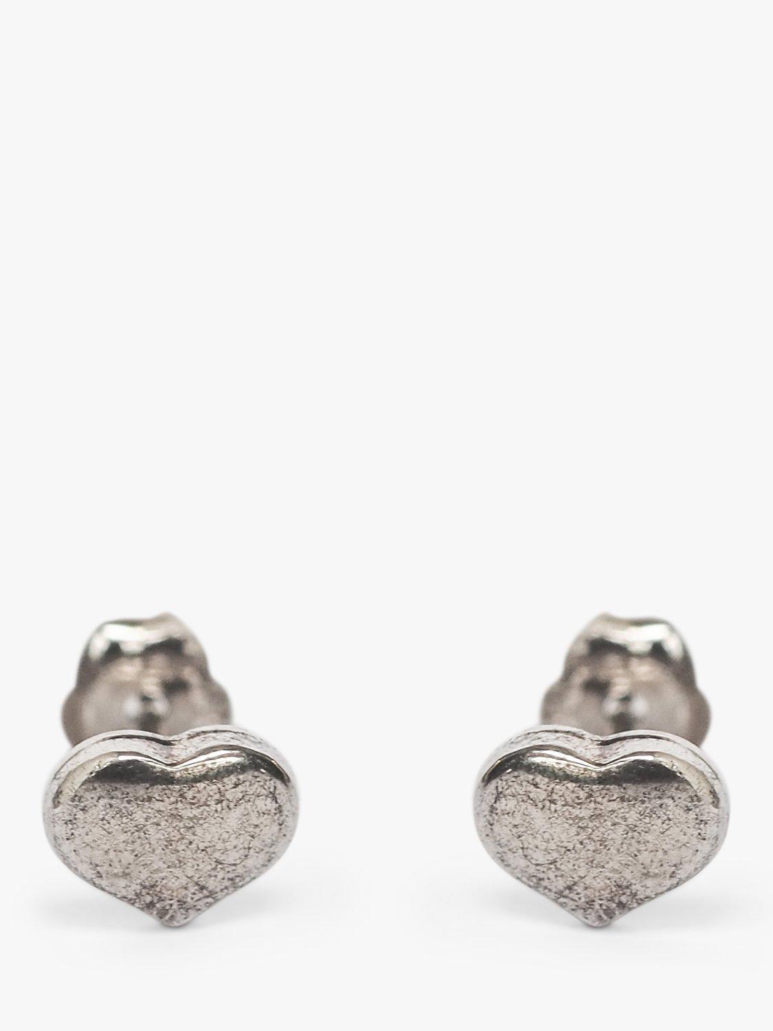 L & T Heirlooms Pre-Loved 18ct White Gold Heart Stud Earrings, Silver