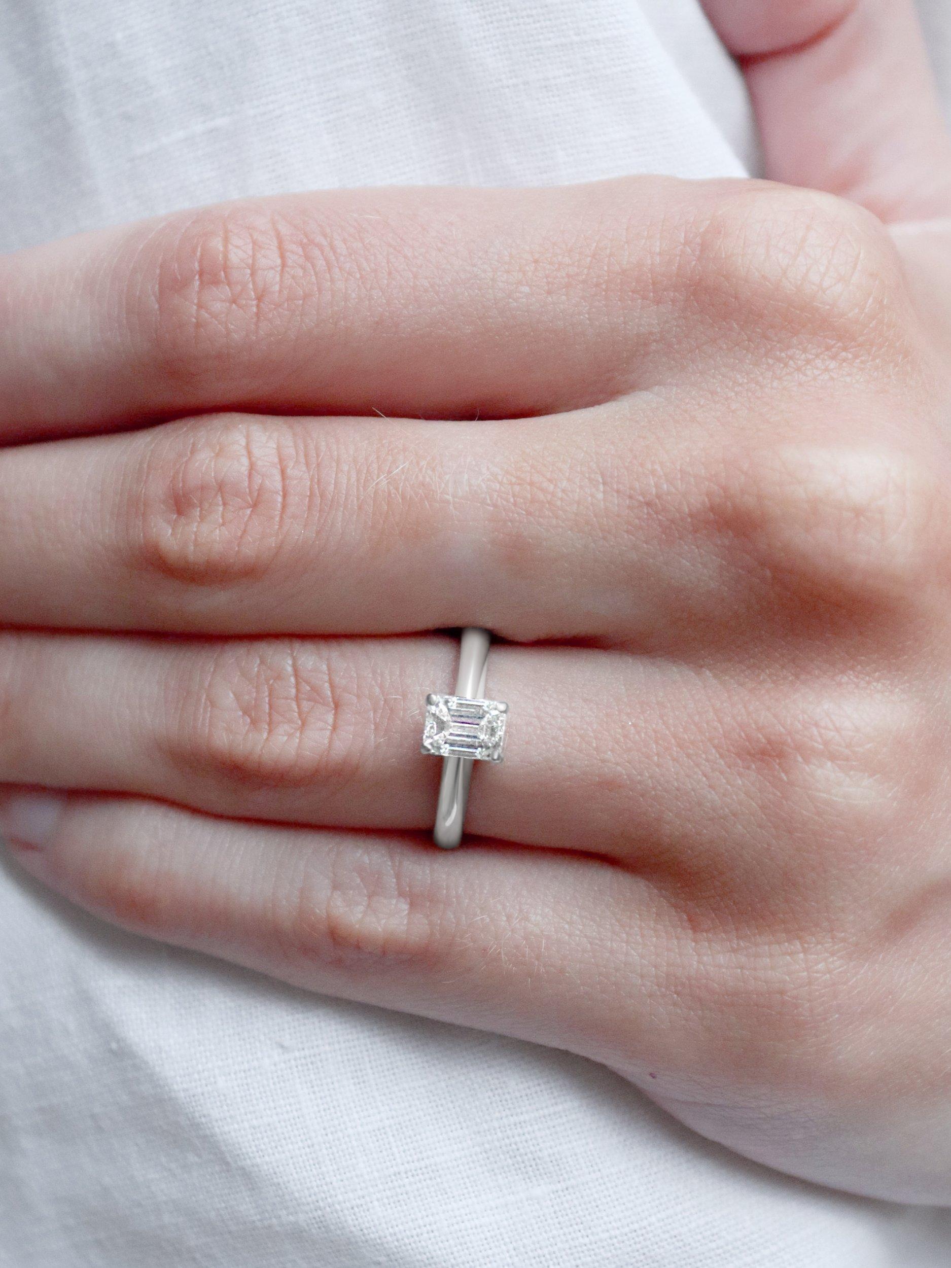 Product image 4 of 5, which shows Milton & Humble Jewellery Pre-Loved Emerald Cut Diamond Engagement Ring, Dated Edinburgh 2000