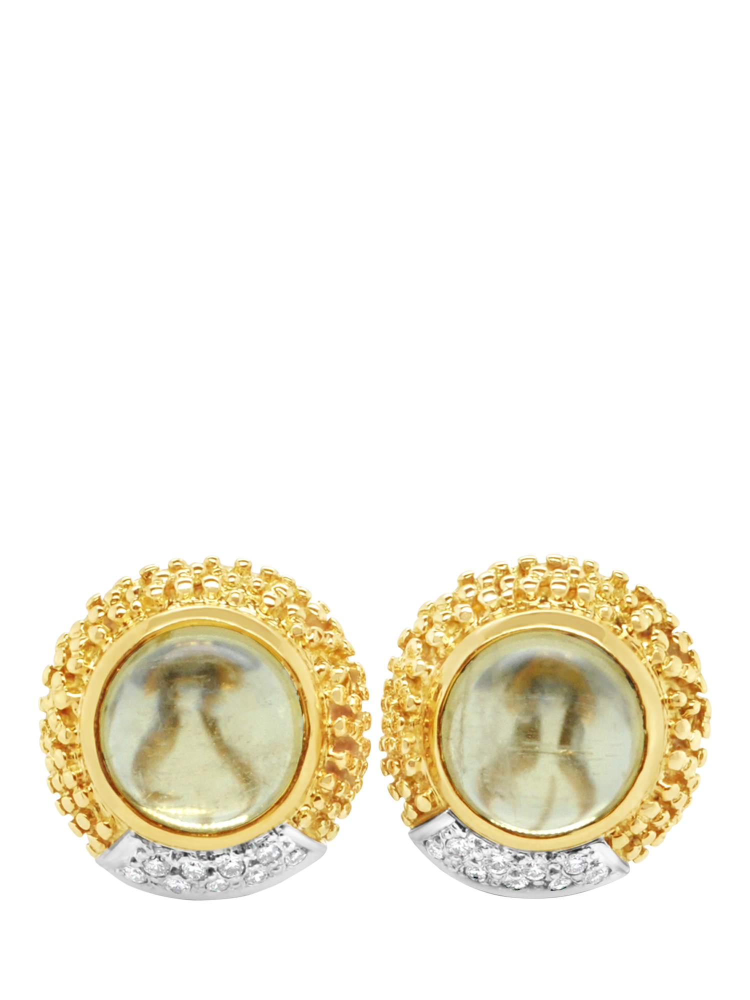 Product image 1 of 4, which shows Milton & Humble Jewellery Pre-Loved Alabaster & Wilson 18ct Yellow and White Gold Beryl and Diamond Stud Earrings, Gold