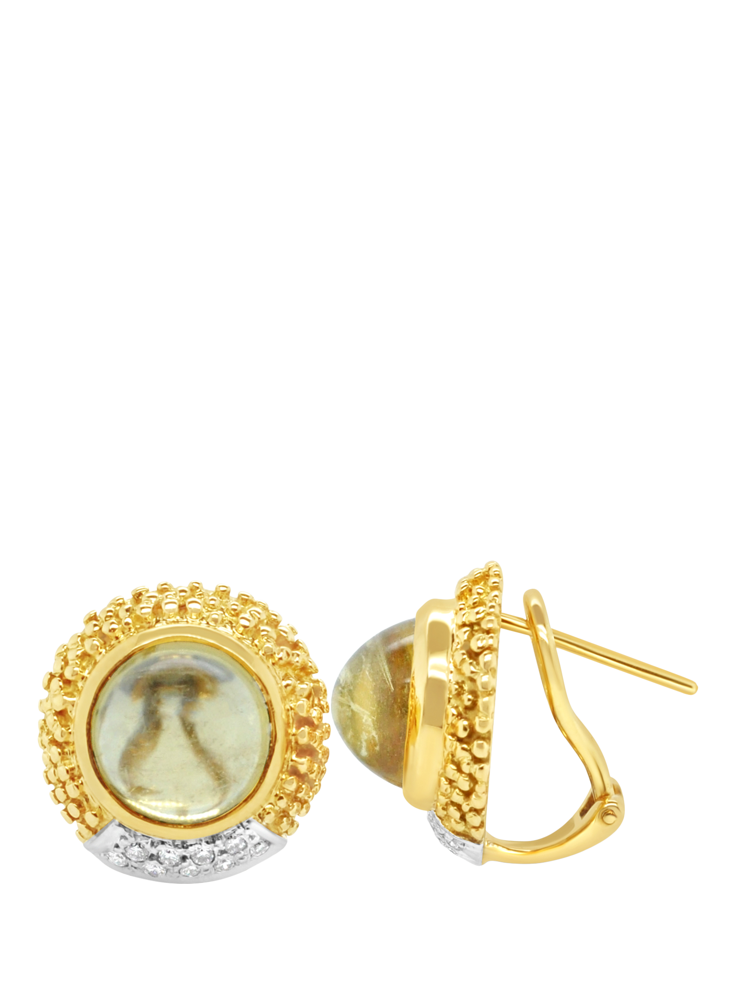 Product image 2 of 4, which shows Milton & Humble Jewellery Pre-Loved Alabaster & Wilson 18ct Yellow and White Gold Beryl and Diamond Stud Earrings, Gold