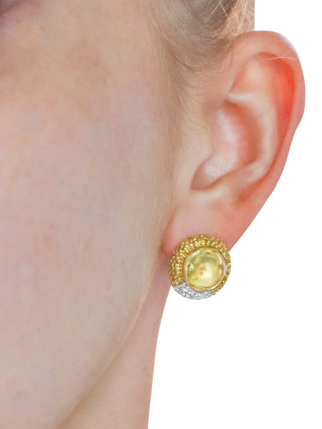 Product image 4 of 4, which shows Milton & Humble Jewellery Pre-Loved Alabaster & Wilson 18ct Yellow and White Gold Beryl and Diamond Stud Earrings, Gold