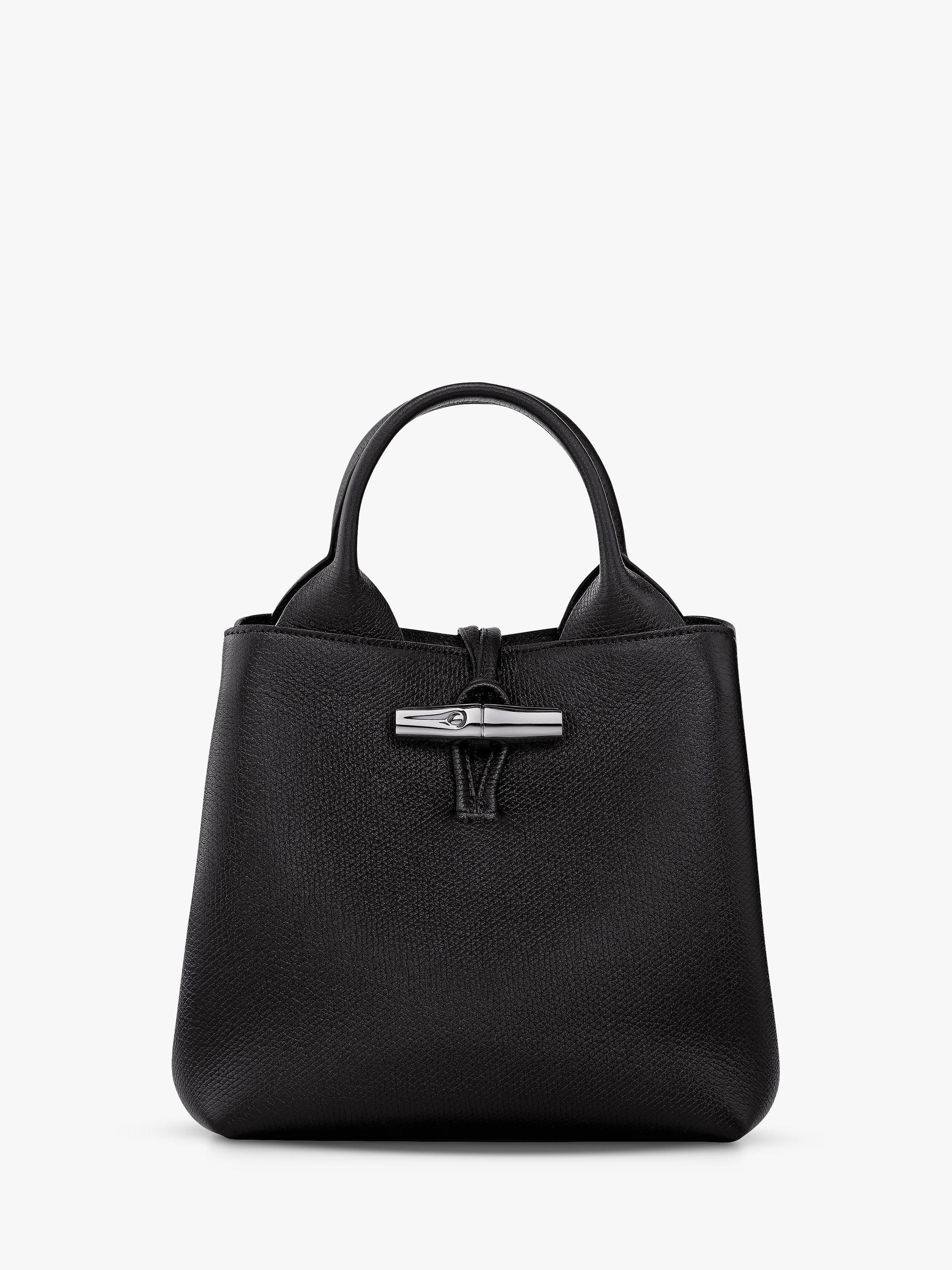 Product image 1 of 7, which shows Longchamp Le Roseau Leather Small Crossbody Bag, Black