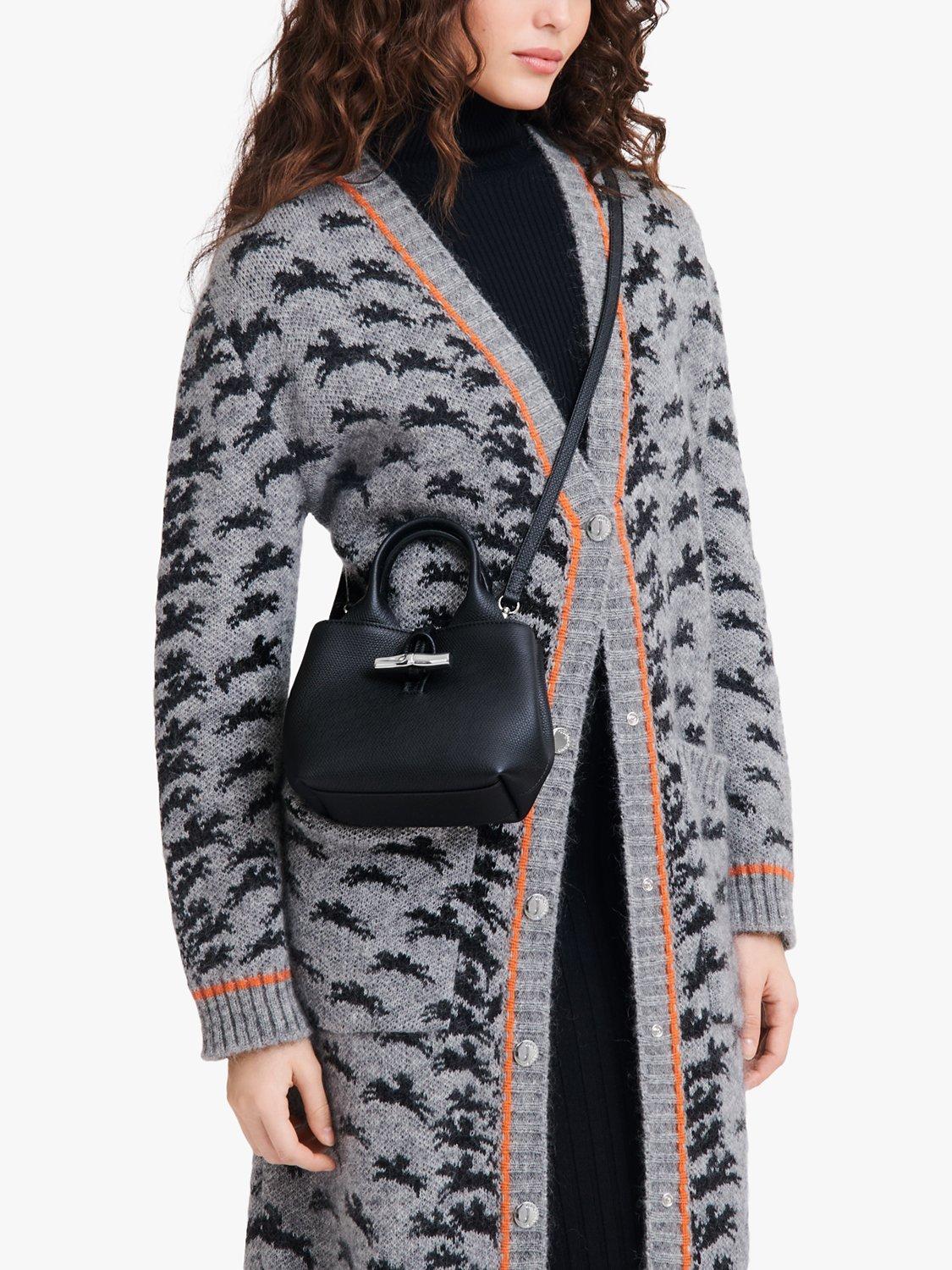 Product image 3 of 3, which shows Longchamp Le Roseau XS Grained Leather Crossbody Bag, Black