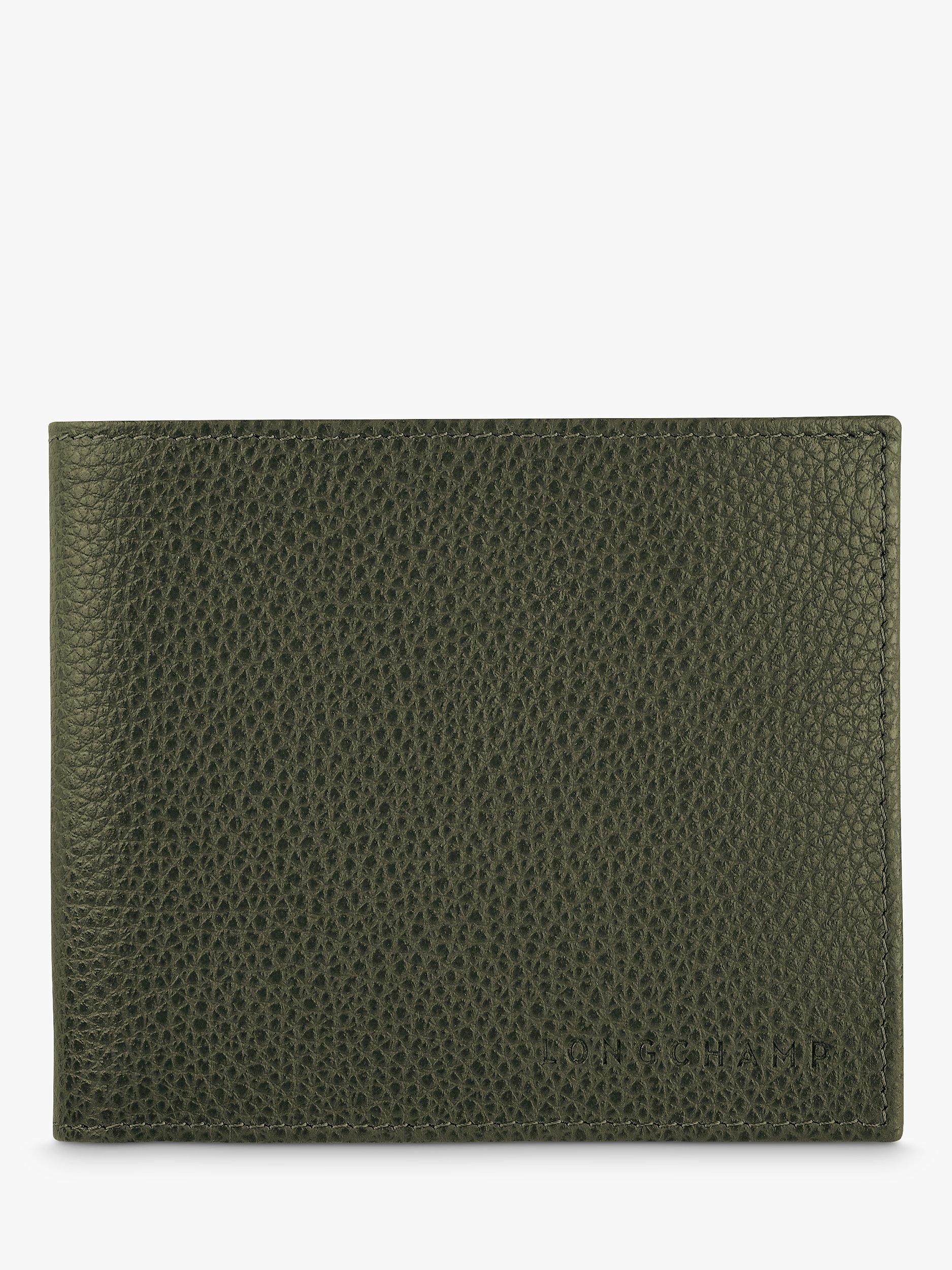 Product image 1 of 3, which shows Longchamp Le Foulonné Slim Leather Wallet, Khaki