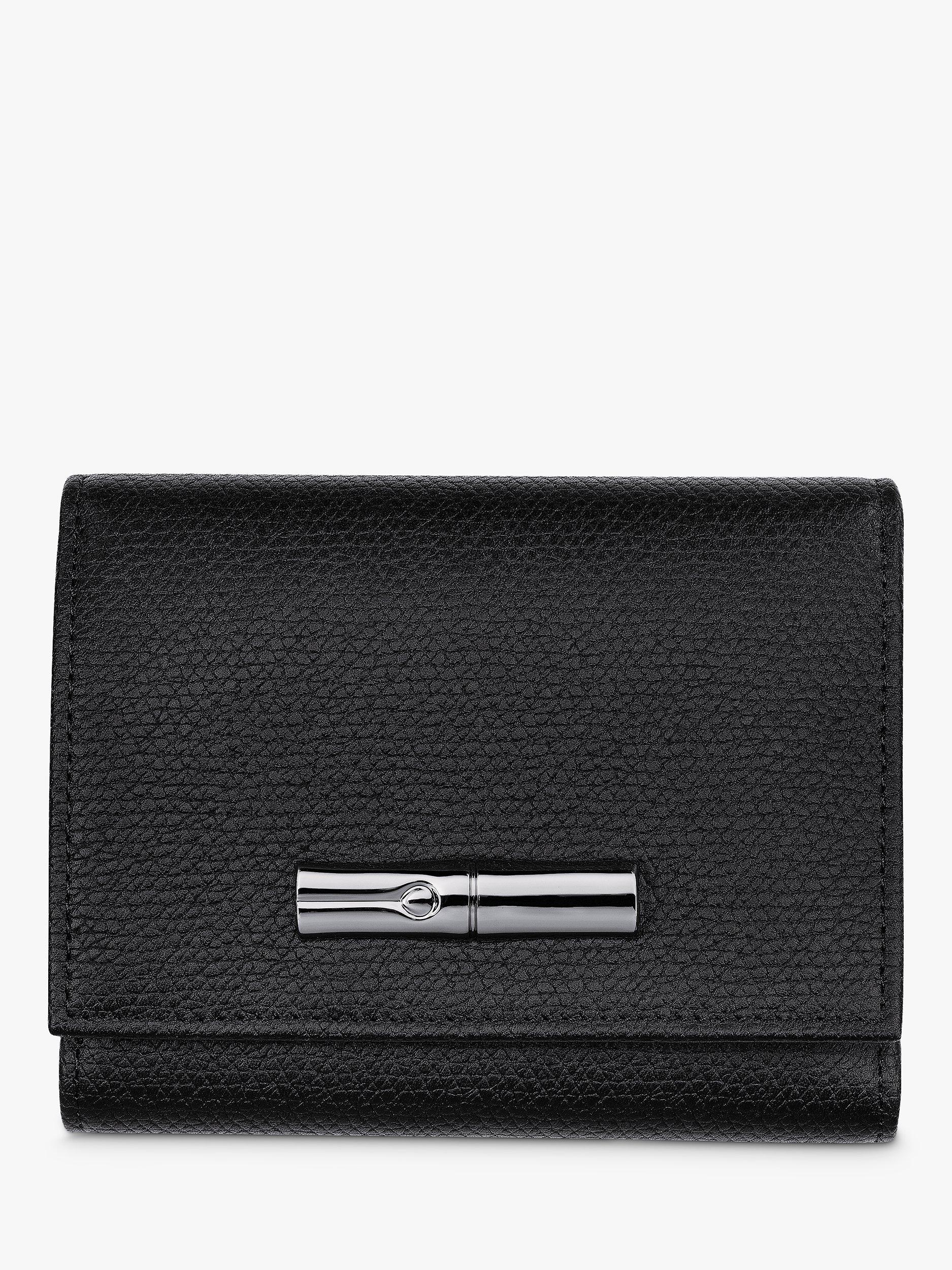 Product image 1 of 2, which shows Longchamp Le Roseau Textured Leather Purse, Black