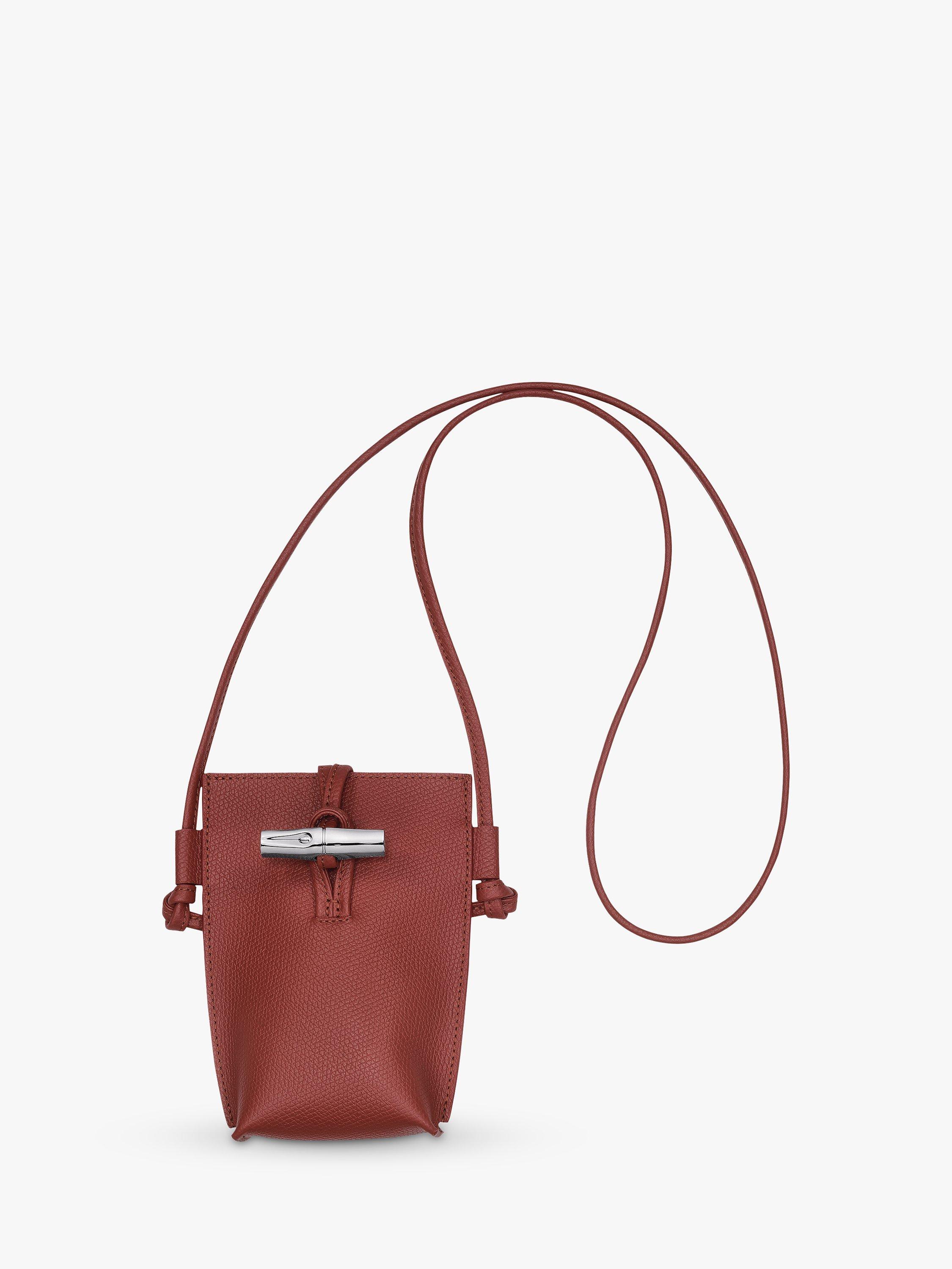 Longchamp Le Roseau Leather Phone Pouch, Chestnut