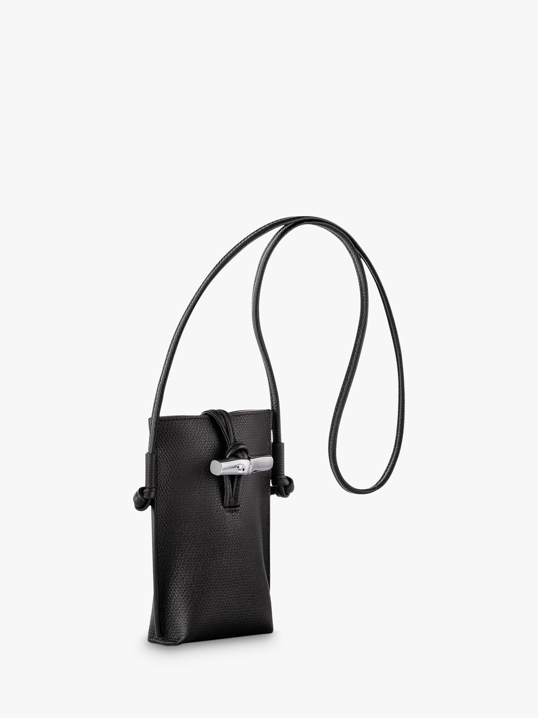 Product image 3 of 4, which shows Longchamp Le Roseau Leather Phone Pouch, Black