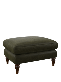 John Lewis Camber Leather Footstool, Dark Leg, Demetra Green
