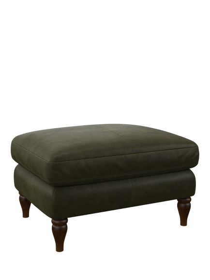 John Lewis Camber Leather Footstool, Dark Leg, Demetra Green